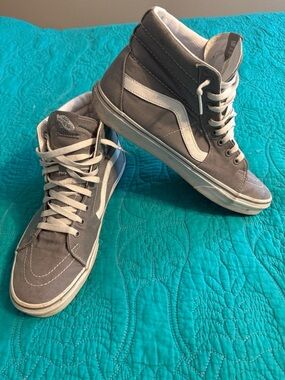 Vans Gray and White Sk8-Hi Canvas High Top Sneakers